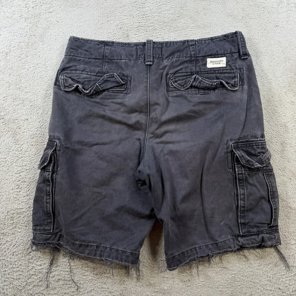 Abercrombie & Fitch Shorts Mens 31 Black Faded Cargo Drawstring Distressed Y2K